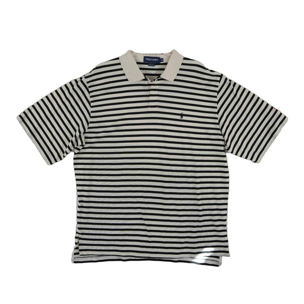 Ralph Lauren Golf Polo Shirt Men's Size XL Black Cream Striped 100% Cotton